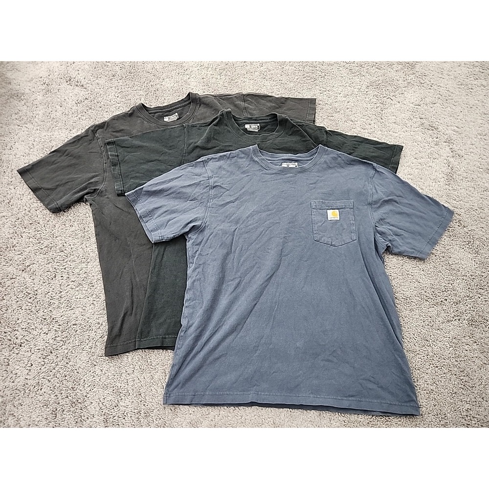 Carhartt T Shirt Mens L Blue Black Good Lot 3 K87 Loose Fit Pocket Logo T-Shirt